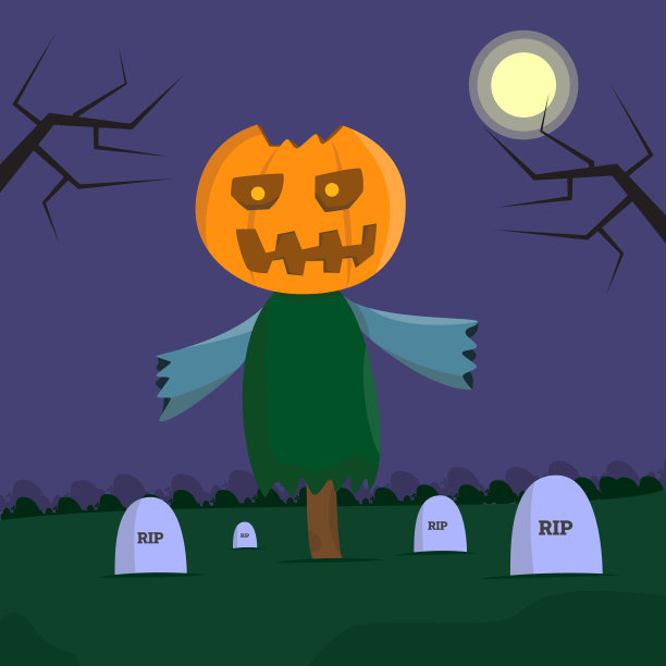 南瓜万圣节在墓地的可怕表达图片下载
