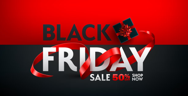 黑色星期五促销海报(零售、购物或促销海报)，以黑色礼盒和红丝带为背景，以红色和黑色为背景。黑色星期五横幅模板设计。矢量插图eps 10图片下载