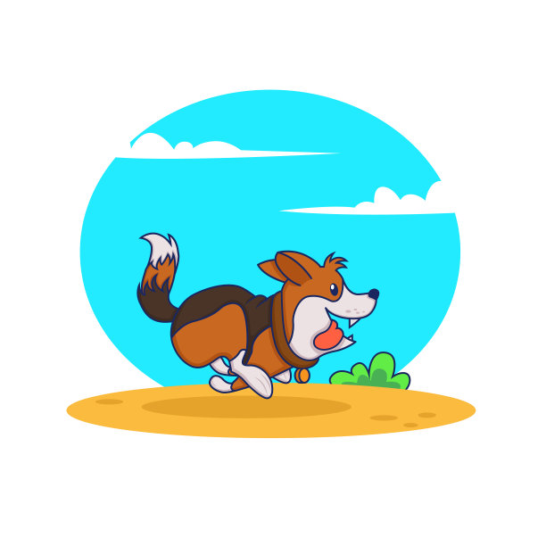 卡通狗在街上跑。图片下载