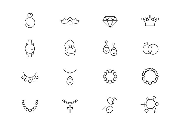 珠宝细线矢量图标。可编辑的中风图片下载