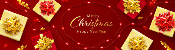红色背景的圣诞和新年海报图片下载