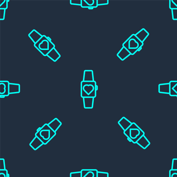 绿色线智能手表图标隔离无缝模式在蓝色背景。向量图片下载