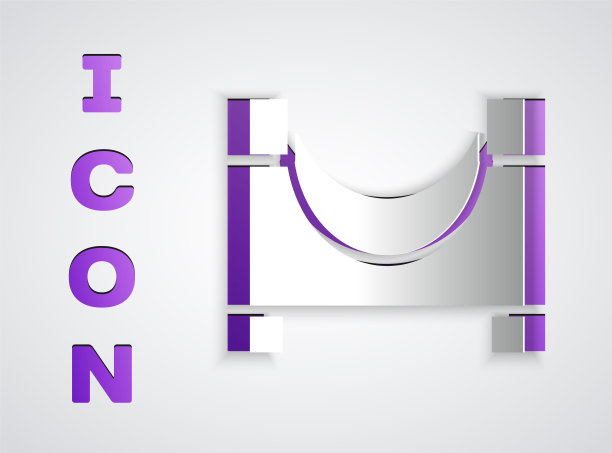 剪纸滑板公园图标孤立在灰色的背景。一组斜坡，滚轴，楼梯为滑板公园。极限运动。纸艺术风格。向量图片下载