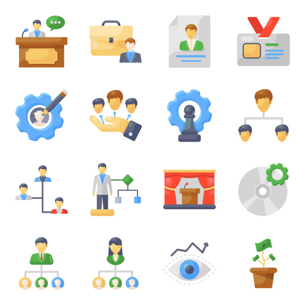 团队合作和管理平面图标包图片下载