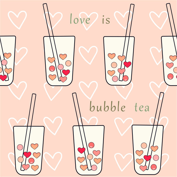 泡泡茶爱情甜心重复图案无缝矢量图片下载