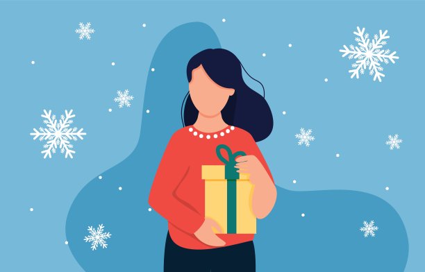 女人拿着礼品盒。女孩拿着圣诞礼物素材图片