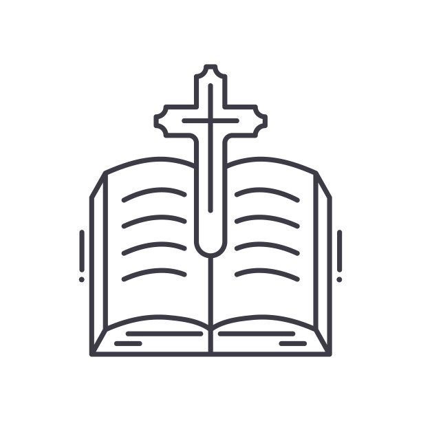 经文图标，线性孤立的插图，细线矢量，网页设计标志，大纲概念符号与可编辑的笔画在白色的背景。图片下载