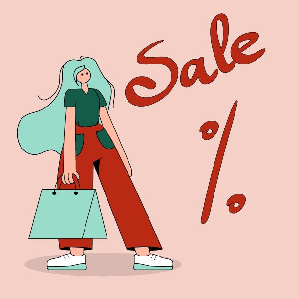 一个手里拿着包裹的年轻女子。季节性销售的概念，折扣和购物的节日礼物图片下载