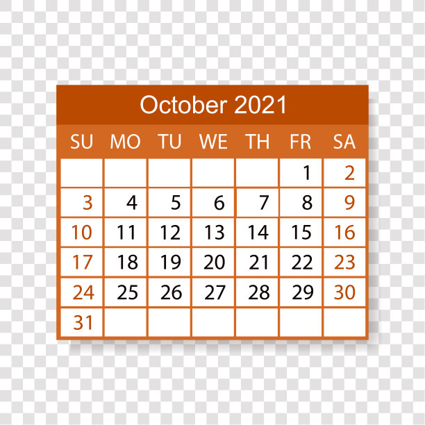 2021年日历。十月。一周从周日开始图片下载
