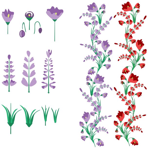 一套刷子的蓝色花和丁香花的细枝为您的设计。图片下载
