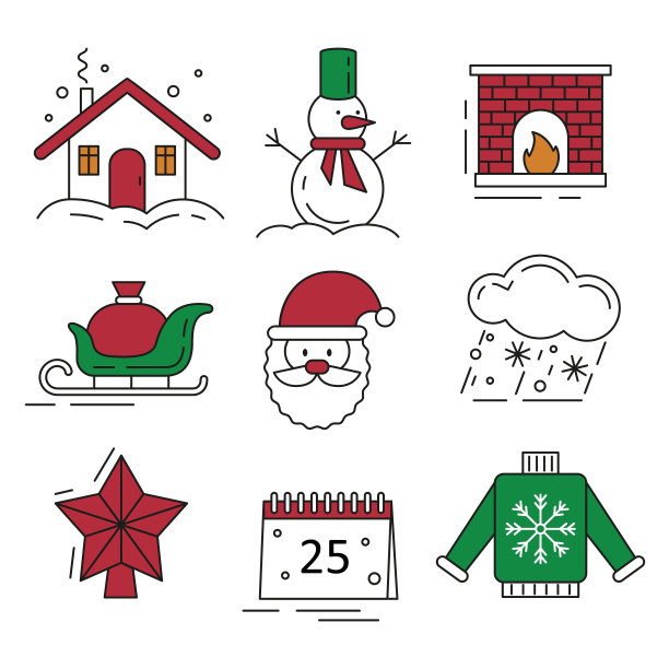一套扁平的圣诞节图标。图片下载