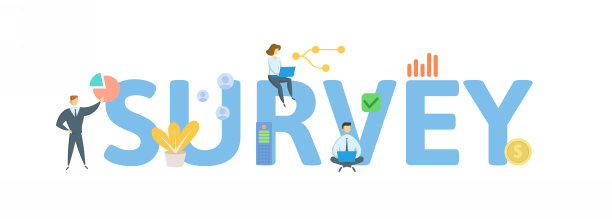 调查。概念与关键字，人和图标。平面向量插图。孤立在白色的。图片下载