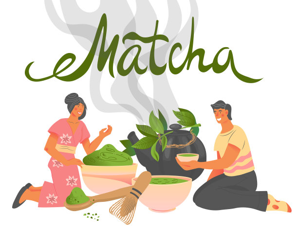 包装设计抹茶或茶馆卡片，矢量插图。图片下载