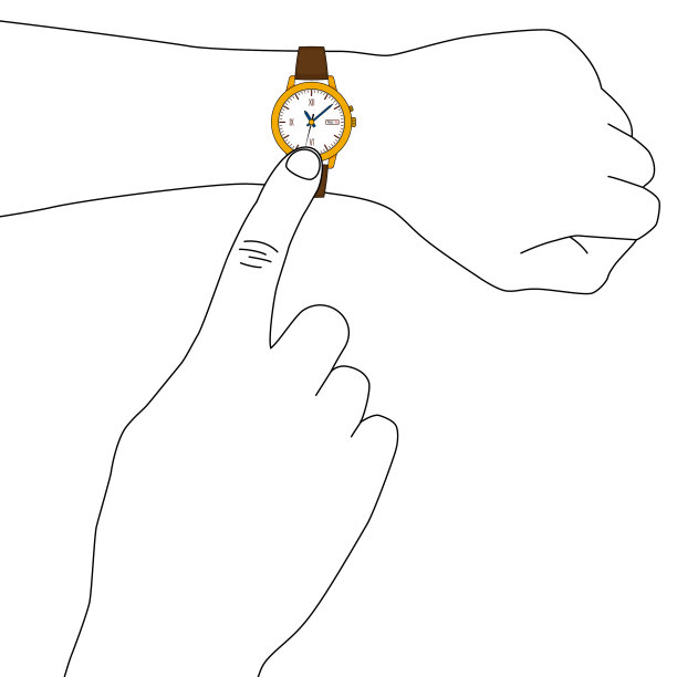 黄色时尚手表与皮革表带在手图片下载