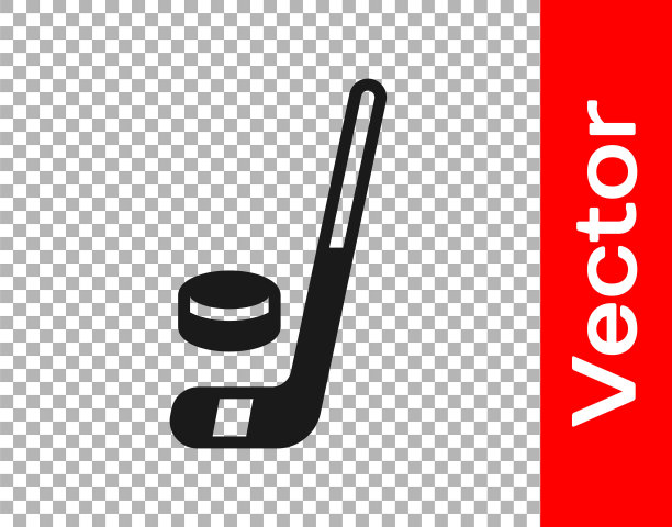 黑色冰球棍和冰球图标孤立在透明的背景。向量图片下载