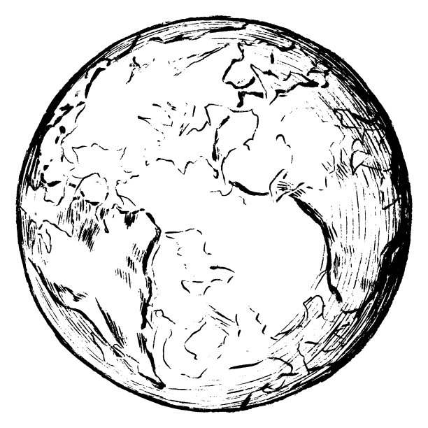手绘矢量插图行星地球。轮廓单色图片孤立在白色。现实的复古雕刻设计，徽章，标志，印刷，排版，卡片，t恤，横幅，海报，小册子图片下载