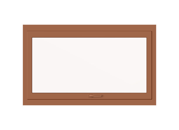 现实玻璃窗与棕色塑料或木制框架矢量插图。图片下载