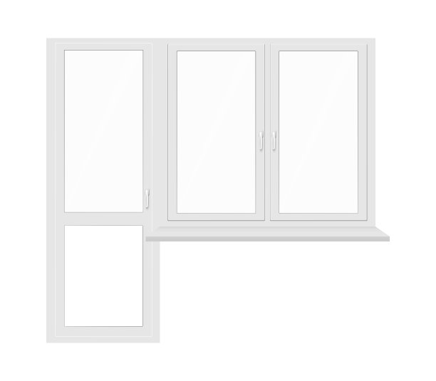 塑料窗户和玻璃门模板现实矢量插图孤立。图片下载