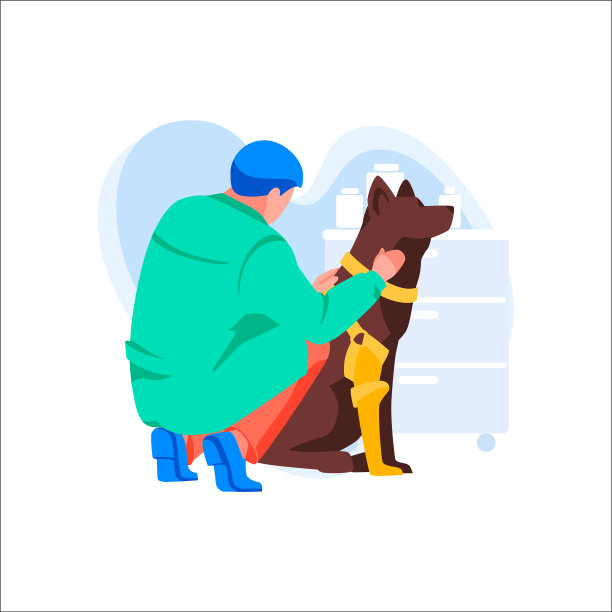 身着制服的男子检查大狗图片下载