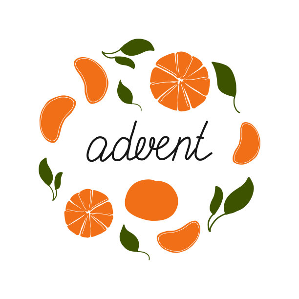 在白色背景上放置圆圈的橘子降临节字体。图片下载