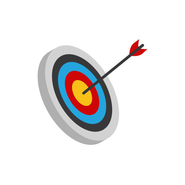 箭头按下目标按钮。专注于目标、成功、成功投资、成功的商业策略、有针对性的投资策略、图标插图和矢量图片下载