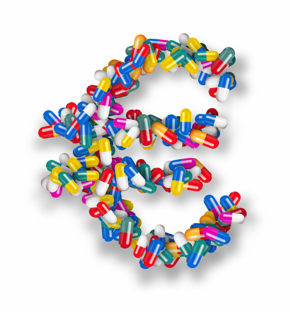 彩色药丸在白色背景上形成欧元标志图片下载