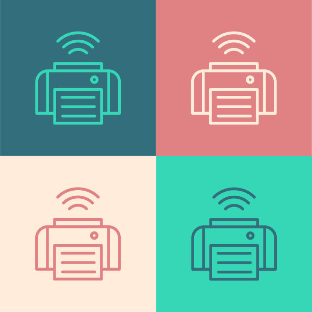 波普艺术线智能打印机系统图标孤立的颜色背景。物联网概念与无线连接。向量图片下载