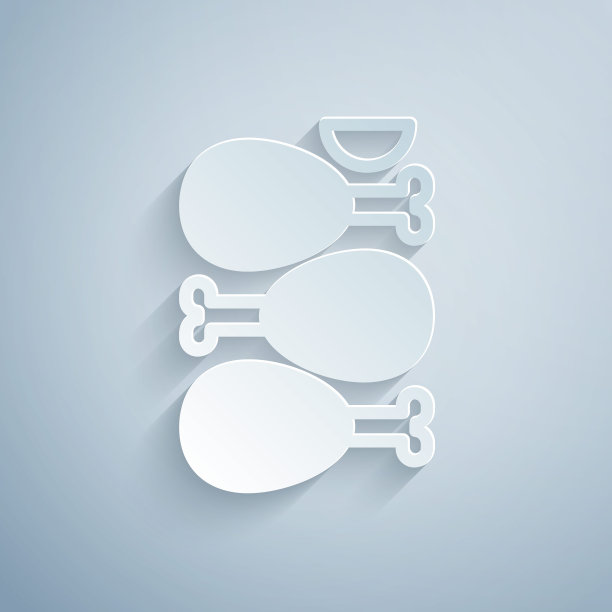 剪纸印度传统食物唐杜里鸡孤立在灰色背景图标。纸艺术风格。向量图片下载