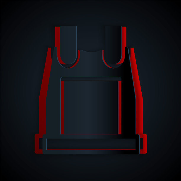 剪纸防弹背心的保护，从子弹图标隔离在黑色背景。防弹衣的迹象。军事服装。纸艺术风格。向量图片下载