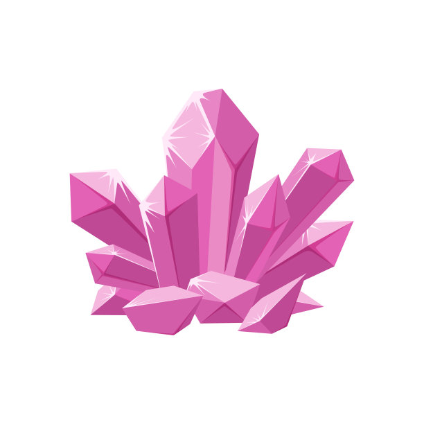 粉红色的水晶或宝石。闪烁的水晶宝石与魔法闪光孤立在白色背景。矢量图图片下载