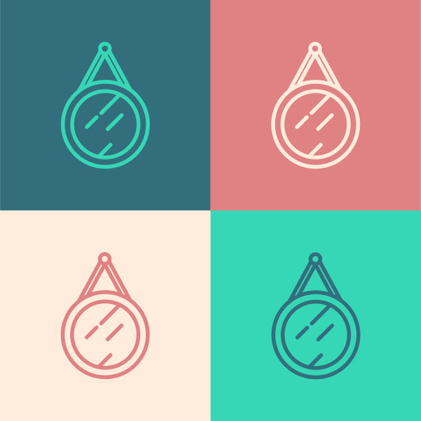 波普艺术线镜子图标隔离在颜色背景上。向量图片下载