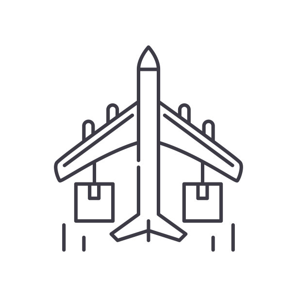 航空货物图标，线性孤立的插图，细线矢量，网页设计标志，轮廓概念符号与可编辑的笔画在白色的背景。图片下载