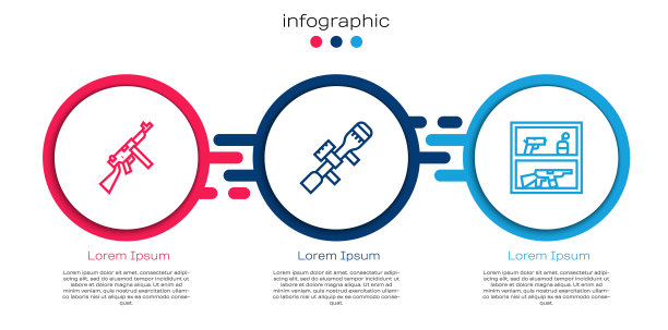 瞄准线冲锋枪，狙击手光学瞄准具和狩猎商店武器。业务信息模板。向量图片下载