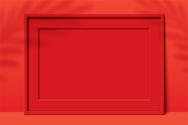 红色框架的背景与树叶阴影。图片下载