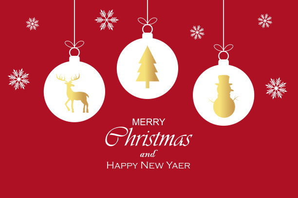 圣诞装饰品挂和孤立在红色背景与文本和复制空间图片下载