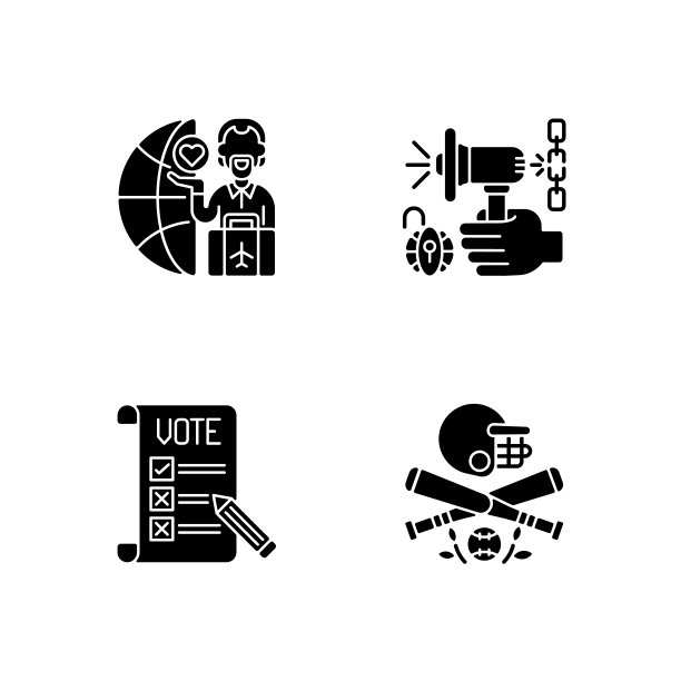 美国黑色象形文字图标设置在空白区域图片下载