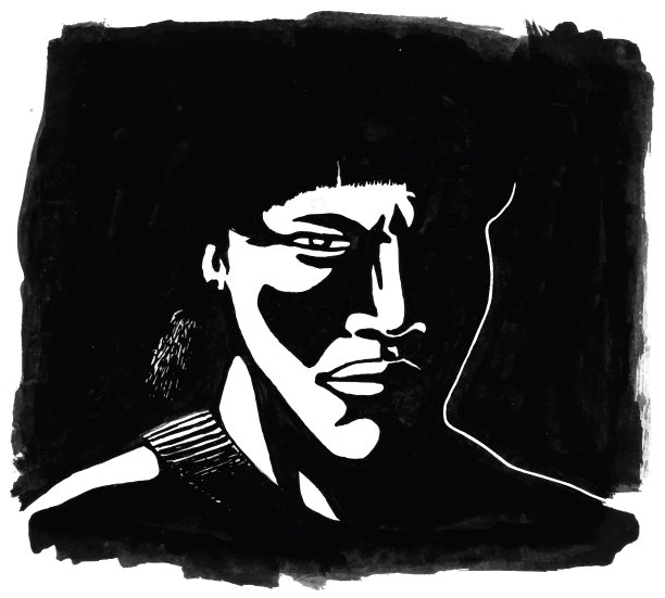 插图的巴西土著人与严峻的看着在阴影的气氛。手绘和数字润饰。图片下载