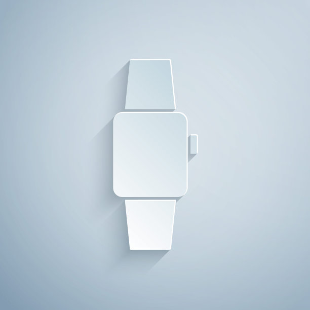 剪纸智能手表图标孤立在灰色背景。纸艺术风格。向量图片下载