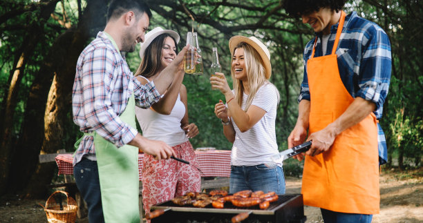 朋友们在大自然中举行烧烤派对图片下载