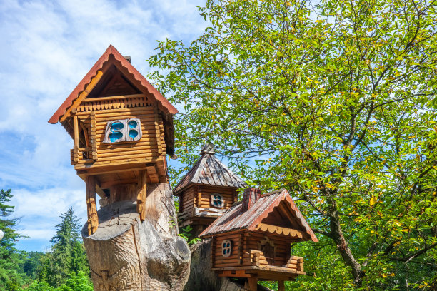 老孩子们在树上玩木房子图片下载