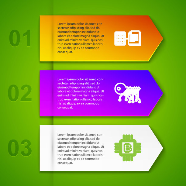 设行智能合约、加密货币密钥、CPU挖矿场、ASIC矿机。业务信息模板。向量图片下载