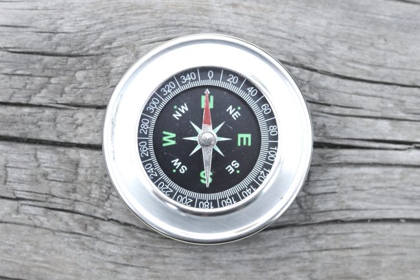 木制背景上的圆规作为旅游罗盘的象征图片下载