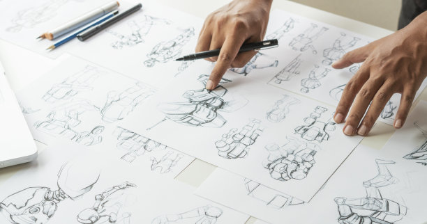 动画设计师开发设计绘图草图开发创造图形姿态人物科幻机器人卡通插图动画视频游戏电影制作，动画设计工作室。图片下载