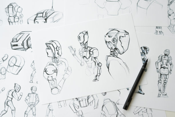 动画设计师开发设计绘图草图开发创造图形姿态人物科幻机器人卡通插图动画视频游戏电影制作，动画设计工作室。图片下载