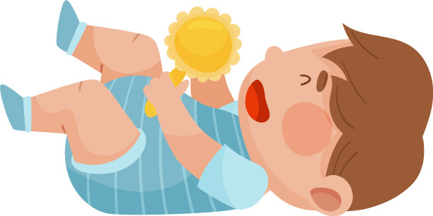 婴儿躺在地板上，手里拿着拨浪鼓玩具图片下载