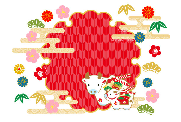 2021年牛年贺年卡——日本民间艺术雕牛图片下载