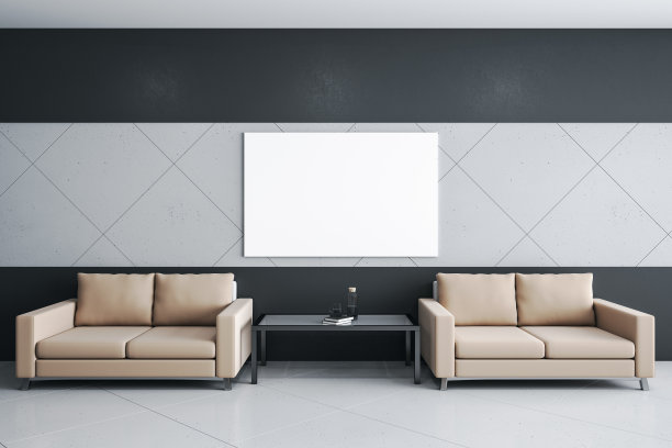 用两个沙发和空白横幅清洁客厅图片下载