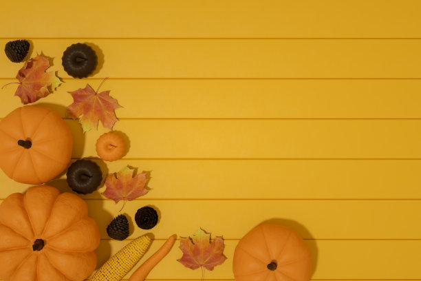 感恩节快乐背景，秋天的作文，南瓜和树叶图片下载