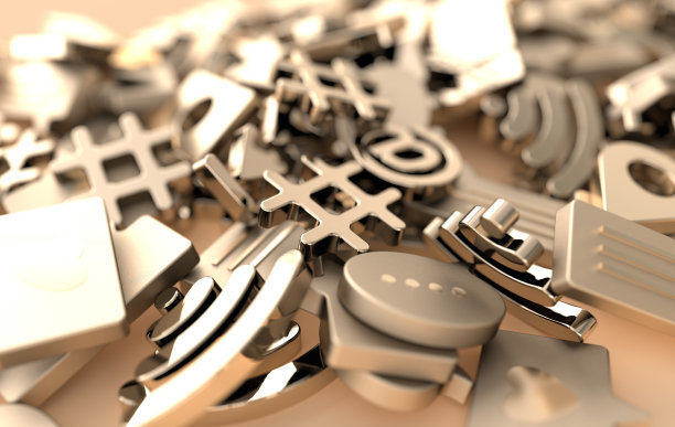 Like, chat, comment bubble, camera, hashtag, Wi - Fi无线网络符号，at, play图标。社交媒体，应用程序符号3d渲染图片下载