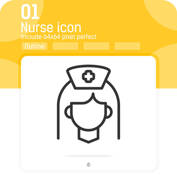 护士图标与轮廓风格隔离在白色背景上。矢量插图细线护士图标的网页设计，ui, ux，医疗保健，应用程序，医院，诊所，移动应用程序和所有项目图片下载
